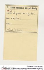 Etiketten zu Korund (Saphir) (NHMW-MIN-Ay610)